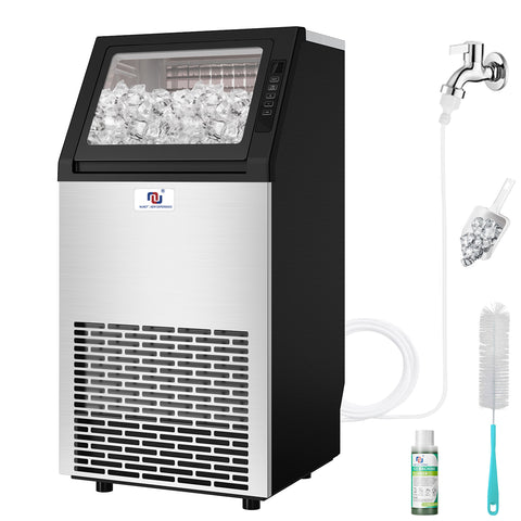 Commercial Ice Maker Machine - 100 lbs/Day Under-Counter Stainless Steel Ice Maker with 26 lbs Storage, Self-Cleaning & Timer, Automatic Inlet Water Line for Clear Ice Cube & Chilled Water(Heavy-Duty)