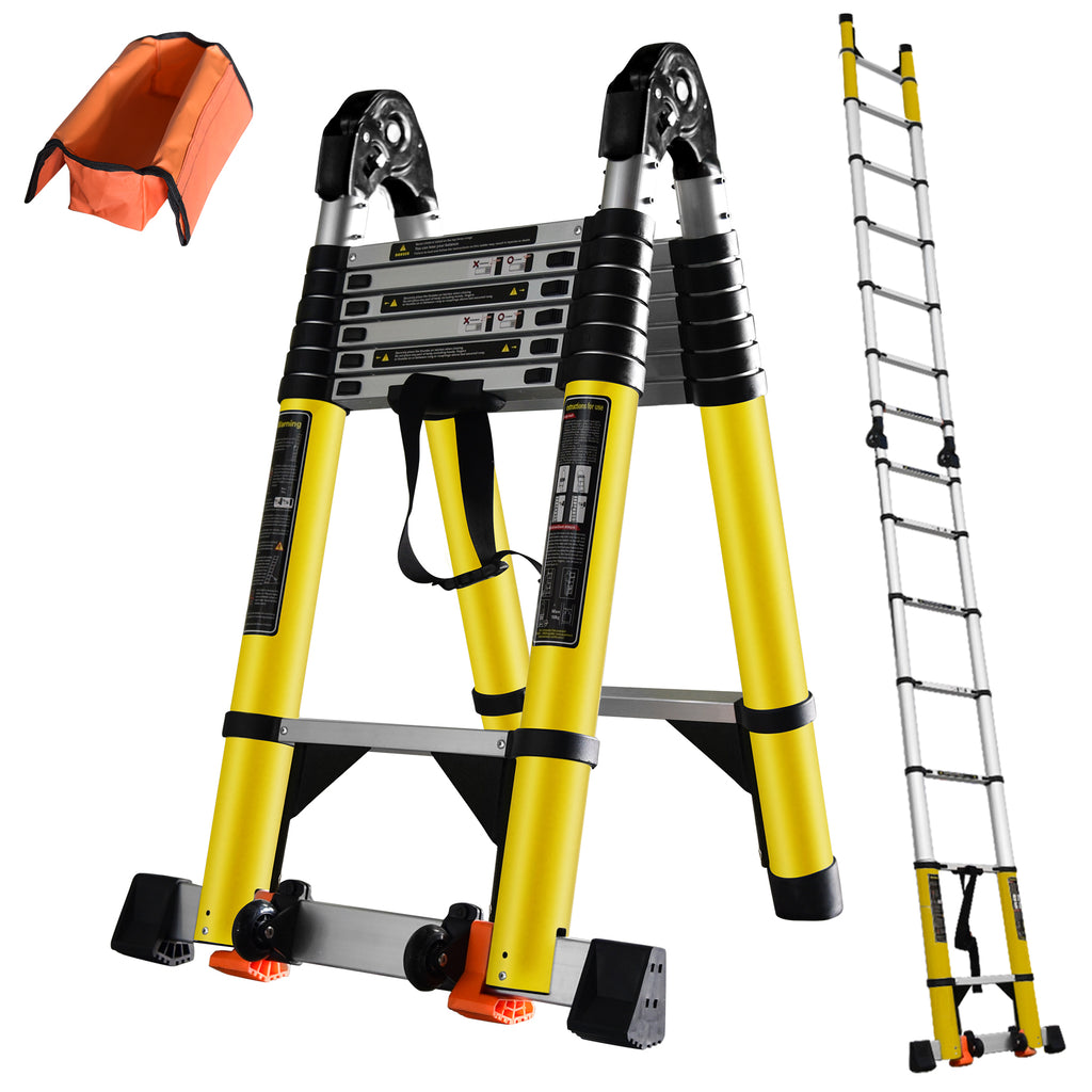 18FT/20FT Telescoping A Frame Ladder Portable Aluminum Extension Ladde ...