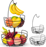 2 Tier Fruit Basket Banana Hanger- Fruit Bowl for Kitchen with Banana Hanger, Bread Snack Bowl for Kitchen Counter Bread Basket Fruit Holder