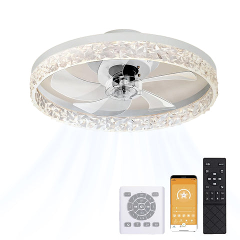 NUNET 20" Smart Ceiling Fan with Light, 6-Speed Quiet DC Motor, Stepless Dimming LED (3000K-6500K), APP/Remote/Wall Panel Control, Flush Mount for Bedroom, Living Room, Office (Energy Efficient)