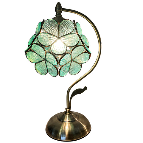 NUNET Tiffany Lamp Stained Glass Table lamp,Desk Reading Light,Decorative Flower Shaped Table Lamp，Decor Small Space Bedside Bedroom Home Office(Light Blue)