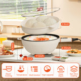 4L Smart Hot Pot 1000W Electric w. Steamer Non-Stick Coating Multi-Power & Timer Temperature Control Handle 12" Big Smart Skillet w. Tempered Glass Lid for Rice Soup Pasta Egg Frying