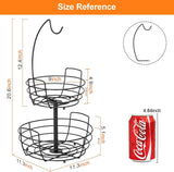 2 Tier Fruit Basket Banana Hanger- Fruit Bowl for Kitchen with Banana Hanger, Bread Snack Bowl for Kitchen Counter Bread Basket Fruit Holder