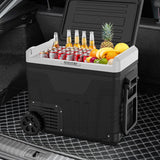 53 Quart Car Refrigerator Portable Freezer w. Wheels 50L 12/24V DC & 100-240V AC -4℉~64℉ Adjustable Temp Fridge Chest Cooler Freezer w. Pull Handle & Basket for Indoor/Outdoor Camping RV