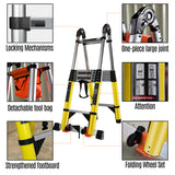 18FT/20FT Telescoping A Frame Ladder Portable Aluminum Extension Ladder Collapsiable to 38" w. Stabilizer/Wheels/Cargo Hold Adjustable Foldable Foot Step Ladders 330lbs Capacity fit in car Trunk