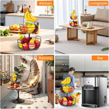 2 Tier Fruit Basket Banana Hanger- Fruit Bowl for Kitchen with Banana Hanger, Bread Snack Bowl for Kitchen Counter Bread Basket Fruit Holder
