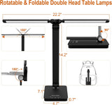 NUNET Double Head LED Desk Lamp, 10W Dimmable Piano Stand Light with Dual Swing Arms, USB Charging Ports, Battery Powered Cordless Table Lamp for Upright Piano, Music Stand, Camping, Home & Office