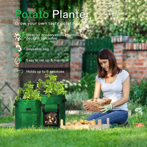 double pot potato planter NUNET 7 Gallon Potato Grow Bags w. Double-Sided Straps, Gloves w. Claw – Nuvending.com