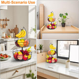 2 Tier Fruit Basket Banana Hanger- Fruit Bowl for Kitchen with Banana Hanger, Bread Snack Bowl for Kitchen Counter Bread Basket Fruit Holder