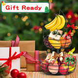 2 Tier Fruit Basket Banana Hanger- Fruit Bowl for Kitchen with Banana Hanger, Bread Snack Bowl for Kitchen Counter Bread Basket Fruit Holder