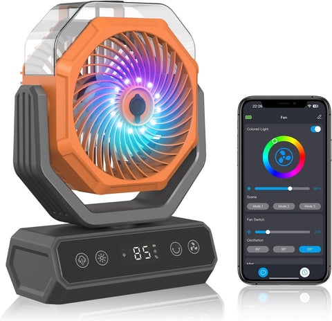 Personal Misting Fan Portable - Long Runtime Camping Fan with 360mL Water Tank, RGB Color Changing Lights, USB Charger Output & Hanging Hook | Indoor Outdoor Cooling for Patio, Tent, Garden, Bedroom