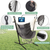 Hammock with Stand Included Heavy Duty Double Swing Chair Outdoor/Indoor w. Pillow & Cellphone/Tablet Holder Macrame Handmade Adjustable Portable Confortable Patio Yard Porch Chair 400lbs Capacity