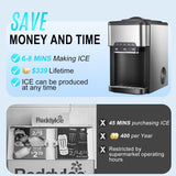 Portable Ice Maker Water Cooler Dispenser 3-in-1, Countertop Model with Built-in Ice Maker, Includes 10 Ft Water Inlet Hose, Produces 44 lbs of Ice Daily, 4lb Ice Storage (Ice Maker w. Water Line)