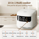 NUNET Electric Rice Cooker, Portable 10-1 Multi-Functional Smart Food Steamer Time Control 400W Mini Cooker 2.1QT 3 Cups Uncooked/5 Cups Cooked for Soup Grain Oatmeal w. Non-Stick Inner Pot (white)