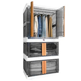 NUNET 76QT Extra Large Stackable Closet Organizer Foldable Storage Boxes w. Lids 3 * 19Gal Clear Collapisble Movable Dismountable Storage Bin, Open Front Doors & Wheels