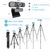 NUNET 1080p USB Webcam w. Tripod Streaming PC Camera w. Microphone Compatible w. Windows Android & Mac 18-60" Stand w. Pan Head Handle for Live Video Calling Conference Zoom