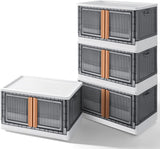 NUNET 76QT Extra Large Stackable Closet Organizer Foldable Storage Boxes w. Lids 3 * 19Gal Clear Collapisble Movable Dismountable Storage Bin, Open Front Doors & Wheels