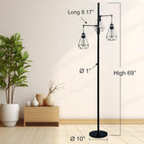 Trihead Tree Floor Lamp w. Stepless Dimming, Vintage Dimmable Standing Light for Living Room/Office, 3x Edison Bulbs Incl. - Nuvending.com