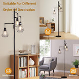 Trihead Tree Floor Lamp w. Stepless Dimming, Vintage Dimmable Standing Light for Living Room/Office, 3x Edison Bulbs Incl. - Nuvending.com
