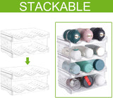 Stackable Bottle Rack Organizer for Refridgerator, Stackable Canned Food Pop Cans Container Water Tumbler for Fridge Pantry Rack Freezer, Clear Plastic Storage Bins,Holds 6-12 Long Bottles Cans Each