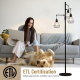 Trihead Tree Floor Lamp w. Stepless Dimming, Vintage Dimmable Standing Light for Living Room/Office, 3x Edison Bulbs Incl. - Nuvending.com