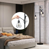 Trihead Tree Floor Lamp w. Stepless Dimming, Vintage Dimmable Standing Light for Living Room/Office, 3x Edison Bulbs Incl. - Nuvending.com