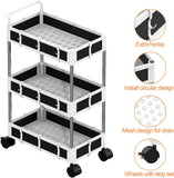 Under Cabinet Organizer with Locking Casters & Handle, 2 Tier Stackable Small Cart Under Sink Storage for Kitchen,Bathroom Countertop Organizer, Large Capacity Movable Cart with Wheels 2 Pack