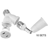 3-in-1 E26/E27 2 Spotlight Socket Splitter and 110V 2-Prong Outlet Adapter Socket Converter(Rating: 110W/1A) and Standard Medium Light Socket Extender & Adjuster (10 sets)