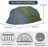 NUNET 3/4/5/6 Person Easy Pop Up Tents for Camping, 12.47'X8.53'X51.18'', Automatic Double Layer Waterproof Instant Family Tent w.Vestibule, Portable Two Doors Ventilated Dome Tents
