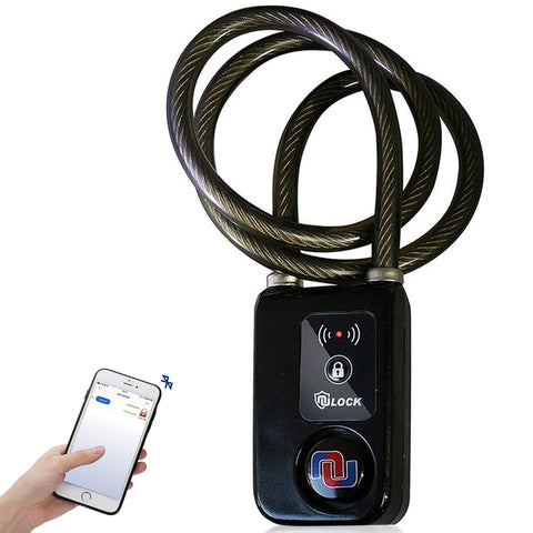 Bicycle Lock Bluetooth App Controlled Bike Lock, Motorcycle Gate Lock IP44 Splash-Proof Cycling Lock with 110db Alarm Braided Steel and Smart Lock, NuLock for E-Bike by NUNET (47 Inch Braided Steel)