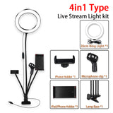 NUNET 8" Selfie Ring Lamp Clamp with Cellphone/iPad/Webcam Mount & Microphone Holder Stand 4-in-1 Adjustable Brightness Light for Live Stream & Makeup
