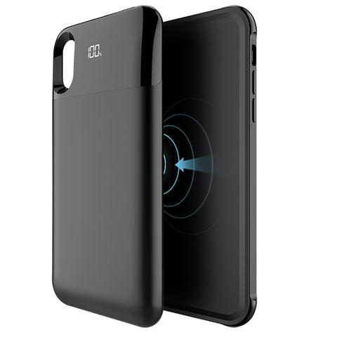 NUNET Detachable Battery Case for iPhone Xs/X /XR /XS MAX Nucharger Portable Rechargeable Magnetic Qi Wireless Charger Pack Full Cover, Black