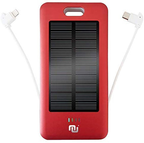 10000mAh Portable Battery Charger w. Built-in Type-C, Micro USB Charging Cable Mobile Power Bank Solar Nucharger Red w. Solar Panel & 20 LEDs for Lighting (Red, Solar)