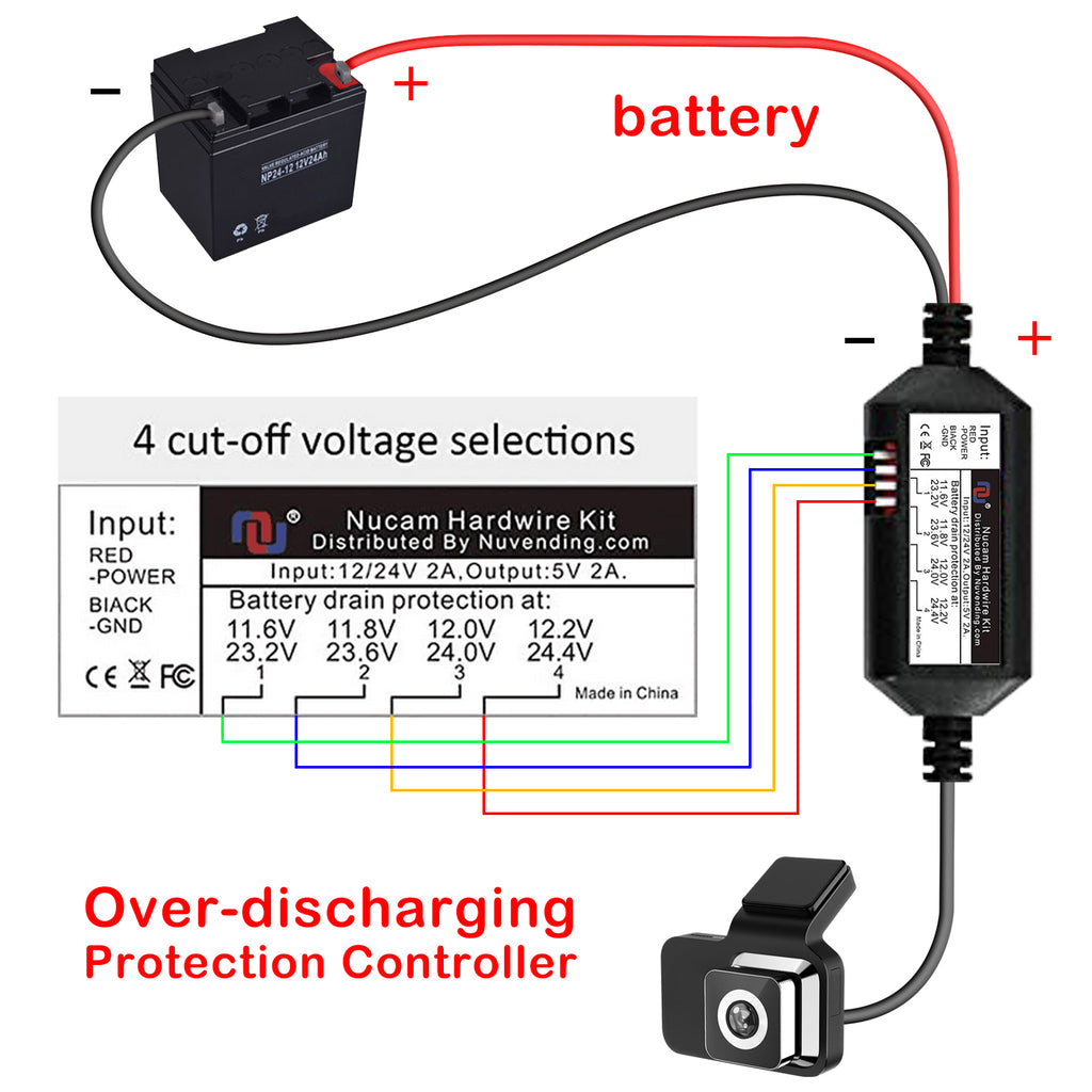 15 ft Mini Micro USB Hardwire Kit 11.612.2V Programmable Cutoff Volta